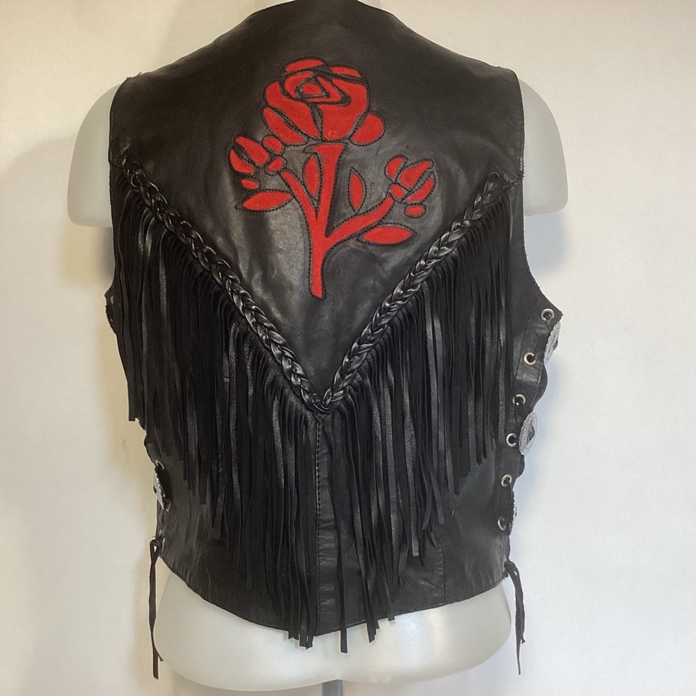 Vintage UNIK Leather Fringed Western Vest Women’s Size Large - Picture 5 of 16